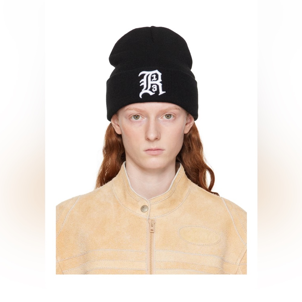R13 unisex black skully beanie hat